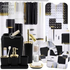 Bathroom Set - 26PCS Black Bathroom Set, Bathroom Accessory Set with Shower C...