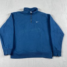 Nike Men L 1/4 Zip Pullover Sweatshirt Cotton Fleece Royal Blue Athletic Thermal