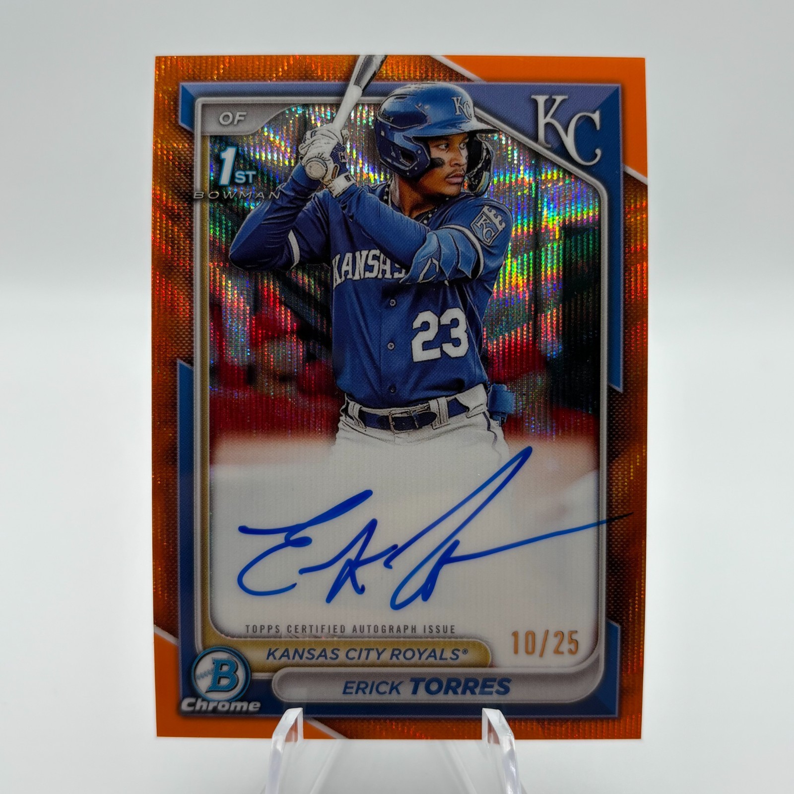 Erick Torres 2024 1st Bowman Chrome AUTO Prospect ORANGE Wave REFRACTOR 10/25