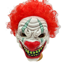 Creepy Red Hair Clown Mask Scary Halloween Costume Accessory Grinning Foam Face
