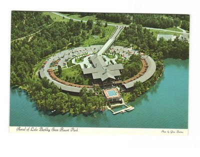 Aerial view lodge and pool Lake Barkley State Resort Park Cadiz KY VTG postcard