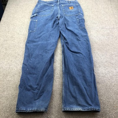 Carhartt Jeans Mens 34x34 Blue Medium Wash Relaxed Lined Carpenter
