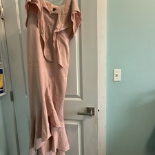 NWT XSCAPE Ruffled Off The Shoulder Long Gown Dress Blush Pink Women's Size 10