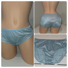 Shadowline Bikini Panty Shiny Nylon Wide Gusset Silky 10/3XL Blue Drift 11032