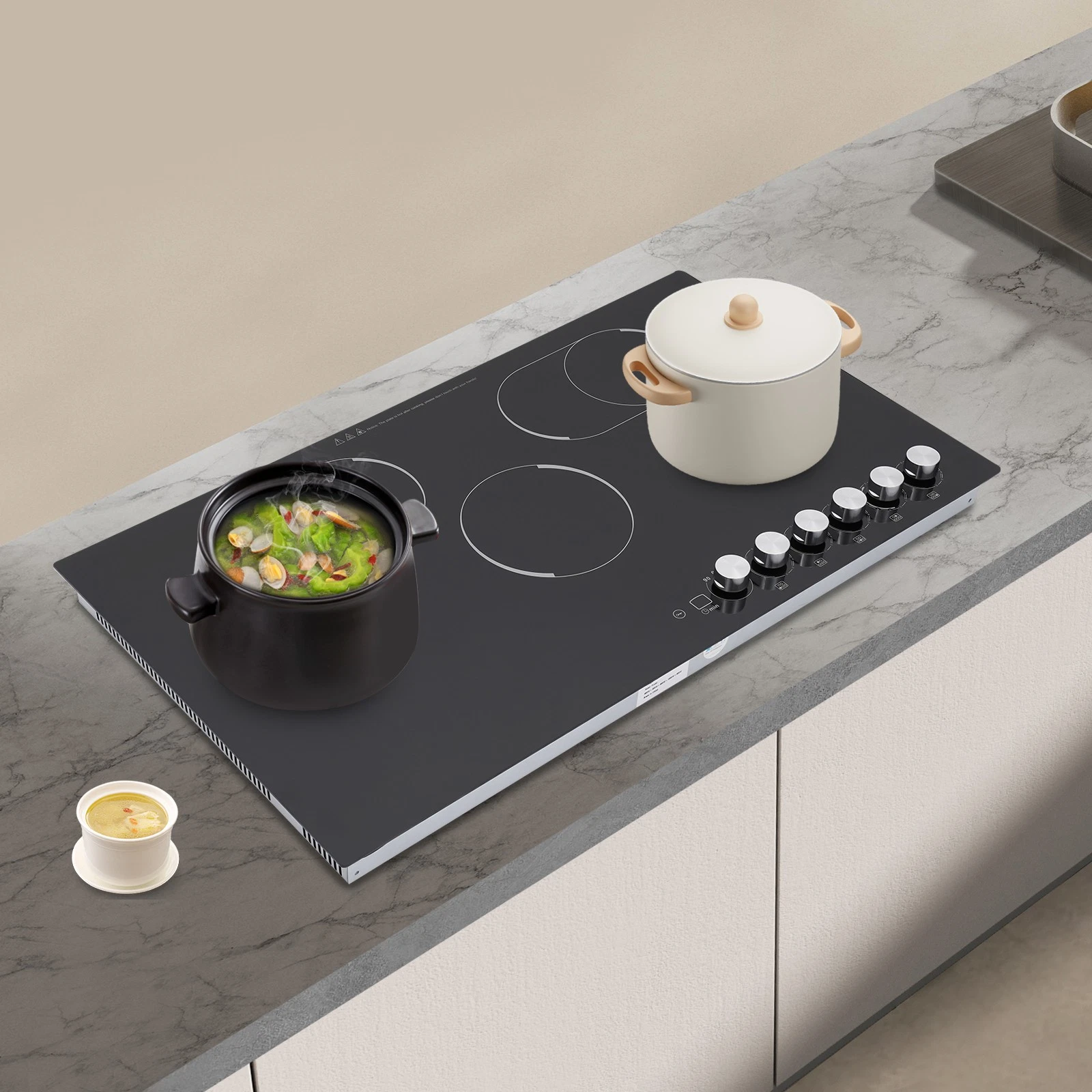 5 Burner Electric Cooktop 4000W 110V Glass Ceramic Cooktop with Knob Controls