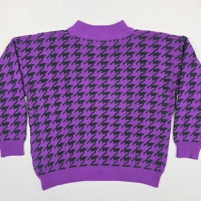 ORIGINALS 6号 Vintage Sweater Womens Large Purple Black Houndstooth AOP Knit