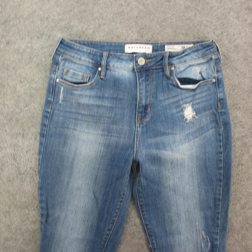 Pantalones de mezclilla elásticos Bullhead Jeans para mujer 29 azules tiro alto más delgados desgastados Foto 2 de 4