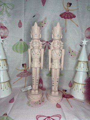 Pastel Pink Nutcracker with Rhinestones 17'', set of 2