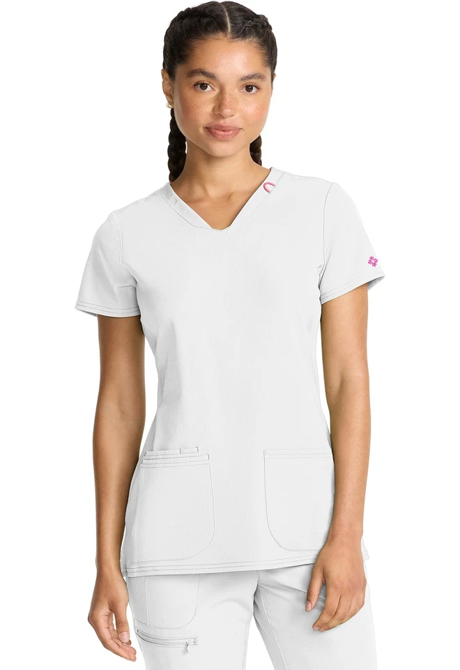 Blusa feminina Med Couture Scrubs gola V MC702 WHT branca alargamento frete grátis - Imagem 4 de 4