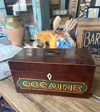 Cocaine Antique Victorian Inlaid Wooden Box Gilt Lettering