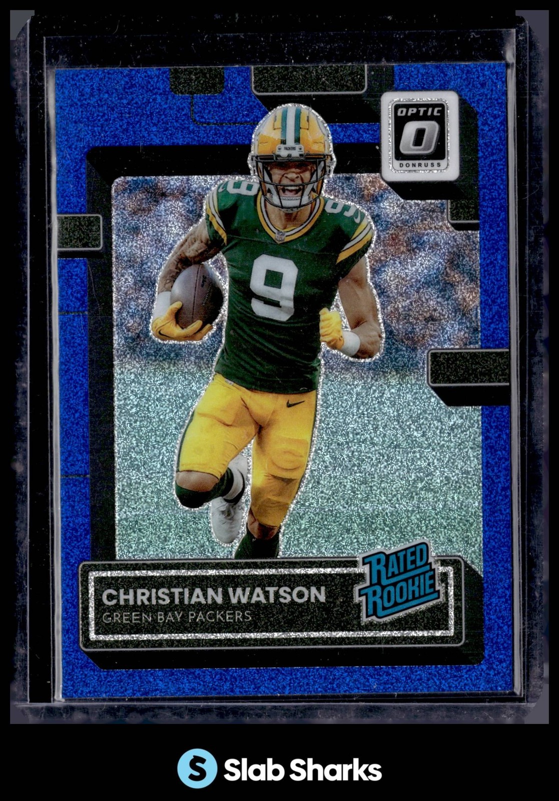 2022 PANINI DONRUSS OPTIC #219 CHRISTIAN WATSON BLUE GLITTER RC RATED ROOKIE