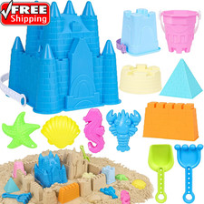 Beach Toys with Castle Bucket, Sand Molds for Kids Ages 3-12 Shovel and Rake,