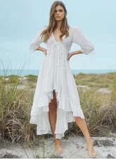 NWT $154 PQ Swim Anthropologie White Silver Kinsley Ruffle Tunic Cover Up M/L