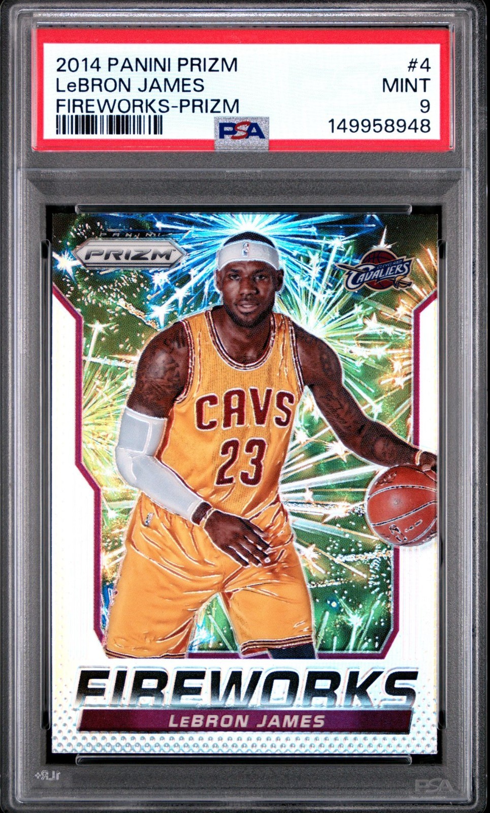 2014 PANINI PRIZM FIREWORKS SILVER REFRACTOR LEBRON JAMES PSA 9 MINT CLEVELAND