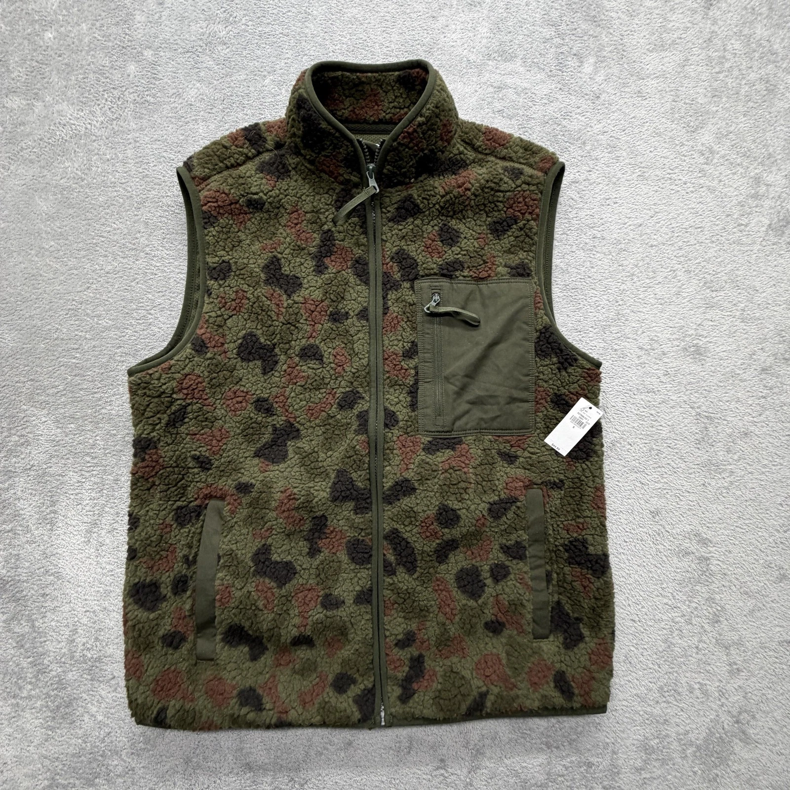 Old Navy Vest Mens S Green Camouflage Fleece Lined Collared Insulated Pockets