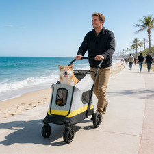 Heavy Duty Dog Stroller 2 in 1 Double Pet Buggy Foldable Pushchair 42KG Capacity