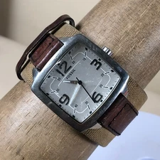 Fossil Women Dress Brown Leather Bund Strap Rectangular Quartz 38mm Watch 7 1/2"