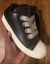 Rick Owens Ramones Men s Low Top Leather Lace-Up Sneakers Yellow/White