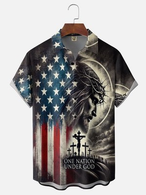 God Bless America Chest Pocket Holiday Hawaiian Shirt