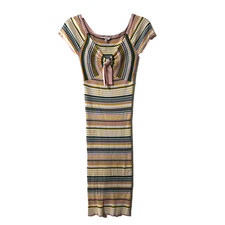 CANDIES Size S Bodycon Sweater Dress Multi-Colored Striped Front Peep Hole/Tie
