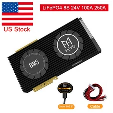US LiFePO4 8S 24V 100A 250A Battery Smart BMS Common Port w/ Balance + BT Module