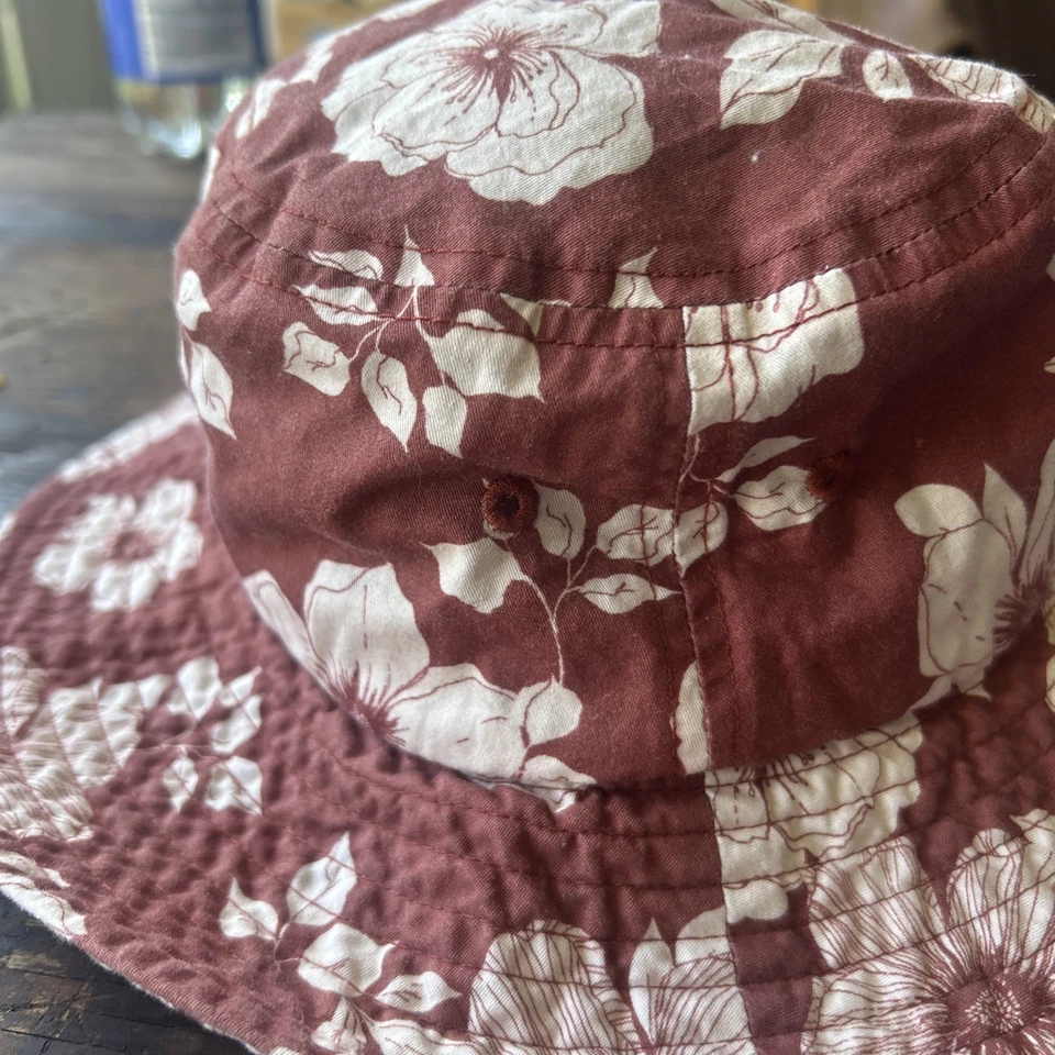 Винтажный Abercrombie & Fitch гавайский ведро шляпа Y2K хлопок один размер бордовый белый - Изображение 4 из 4