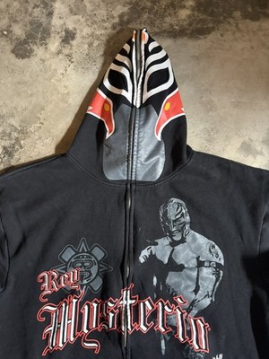 Vintage Rey Mysterio Hoodie Mens Size XXL Zip Mask Black WWE Y2K