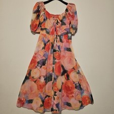 Vince Camuto Women Dress Size 10 Fits Medium Midi Floral Round Neck Short Sleeve