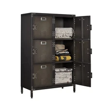 Metal Locker Storage Cabinet 47.3 Inch, 6 Doors Steel Retro Wardrobe with Feet