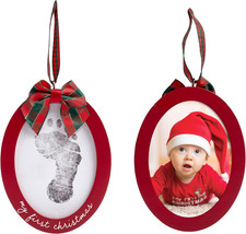 Double-Sided Baby First Christmas Ornament Handprint Footprint Kit Red