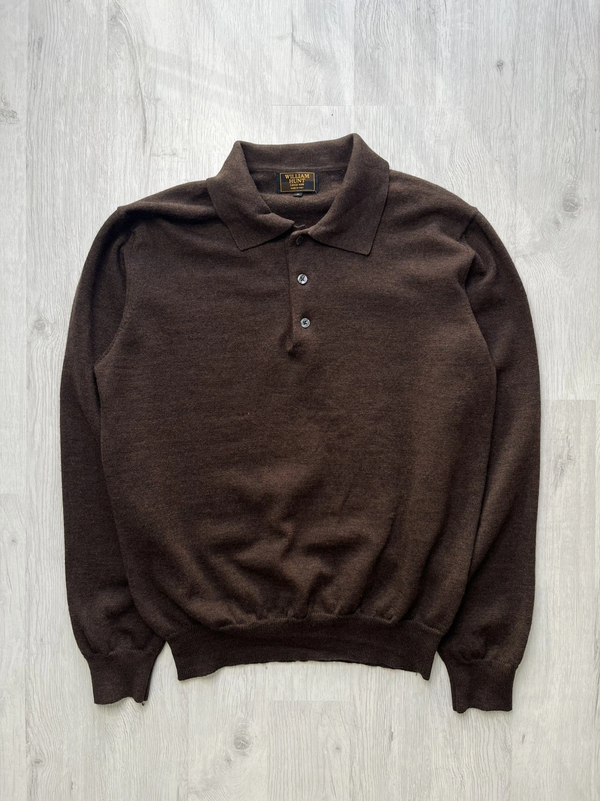 WILLIAM HUNT Italian Wool Polo Shirt Sweater Brown Knit Long Sleeve Sz M
Opens in a new window or ta