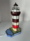 VTG 90s Tiffany Style Stained Glass Lighthouse Accent Table Lamp Nautical Decor
