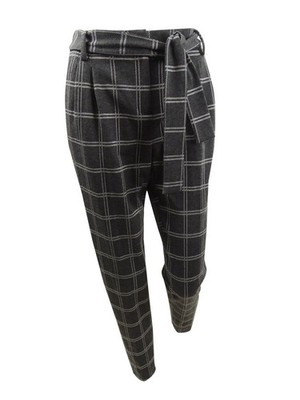 Calvin Klein Women's Petite Plaid Slim Fit Tie-Waist Pants