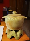 Vtg FRANKOMA  Green WAGON WHEEL Covered Bean Pot Warmer 94W With Stand WA1