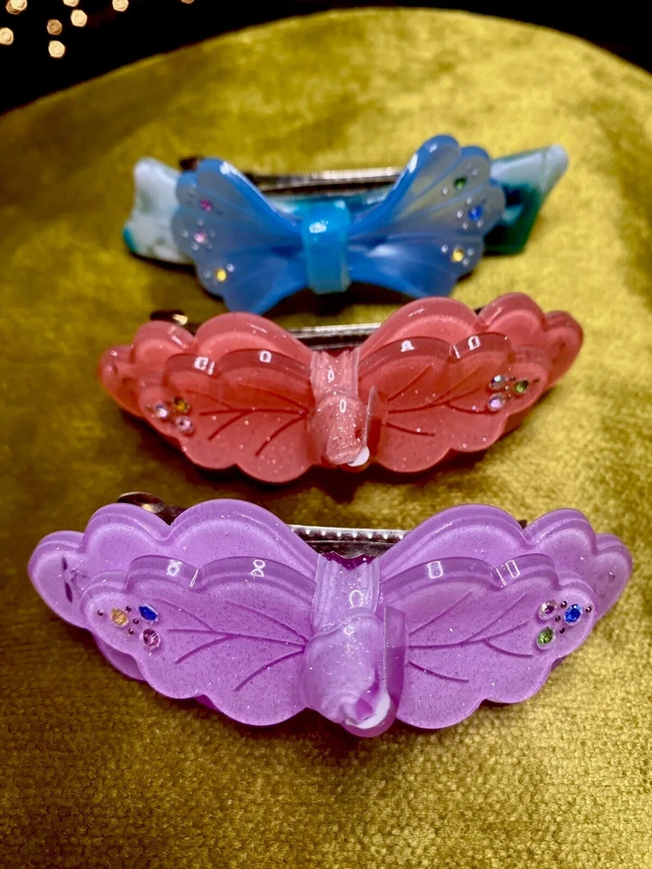 "Gran pasador de pelo acrílico de 4"" lote de (3) pedrería con moño de flores azul/rosa/coral" Foto 2 de 4