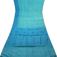 Vintage Blue Sarees 100 Pure Silk Handloom Khadi Printed Sari 5YD Craft Fabric