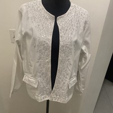 Chico's Platinum  Women's long Sleeve  Open Jacket R White  Gem Cotton Size 3