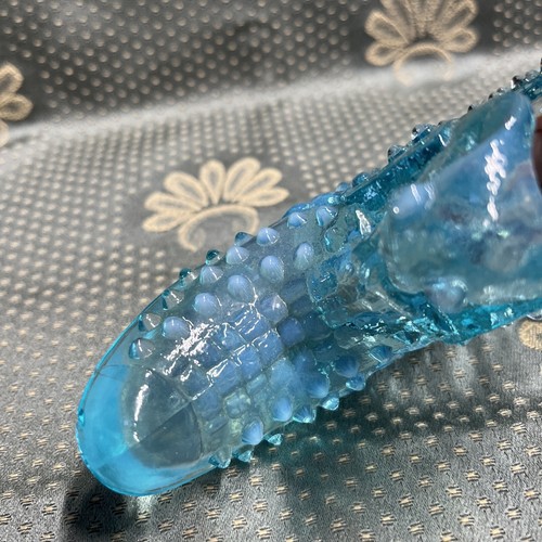 Vintage Fenton Light Blue Opalescent Glass Hobnail Slipper Shoe Cat Head - Picture 7 of 7