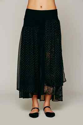 Free People Kristal Ruffle Dot Midi Skirt Chiffon Layered Black  display picture 1