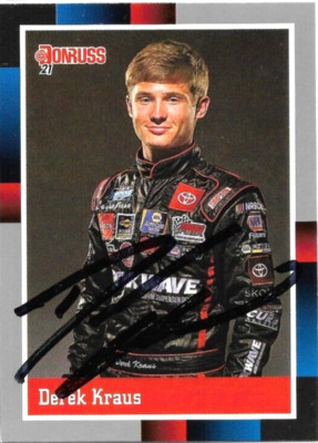 DEREK KRAUS signed 2021 Donruss RETRO GRAY card #154 NASCAR auto RISING STAR 3