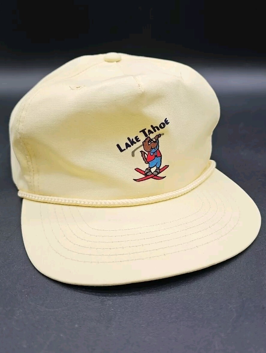 Vintage Lake Tahoe Strapback Hat Roped Truckers Cap Beaver Golfing