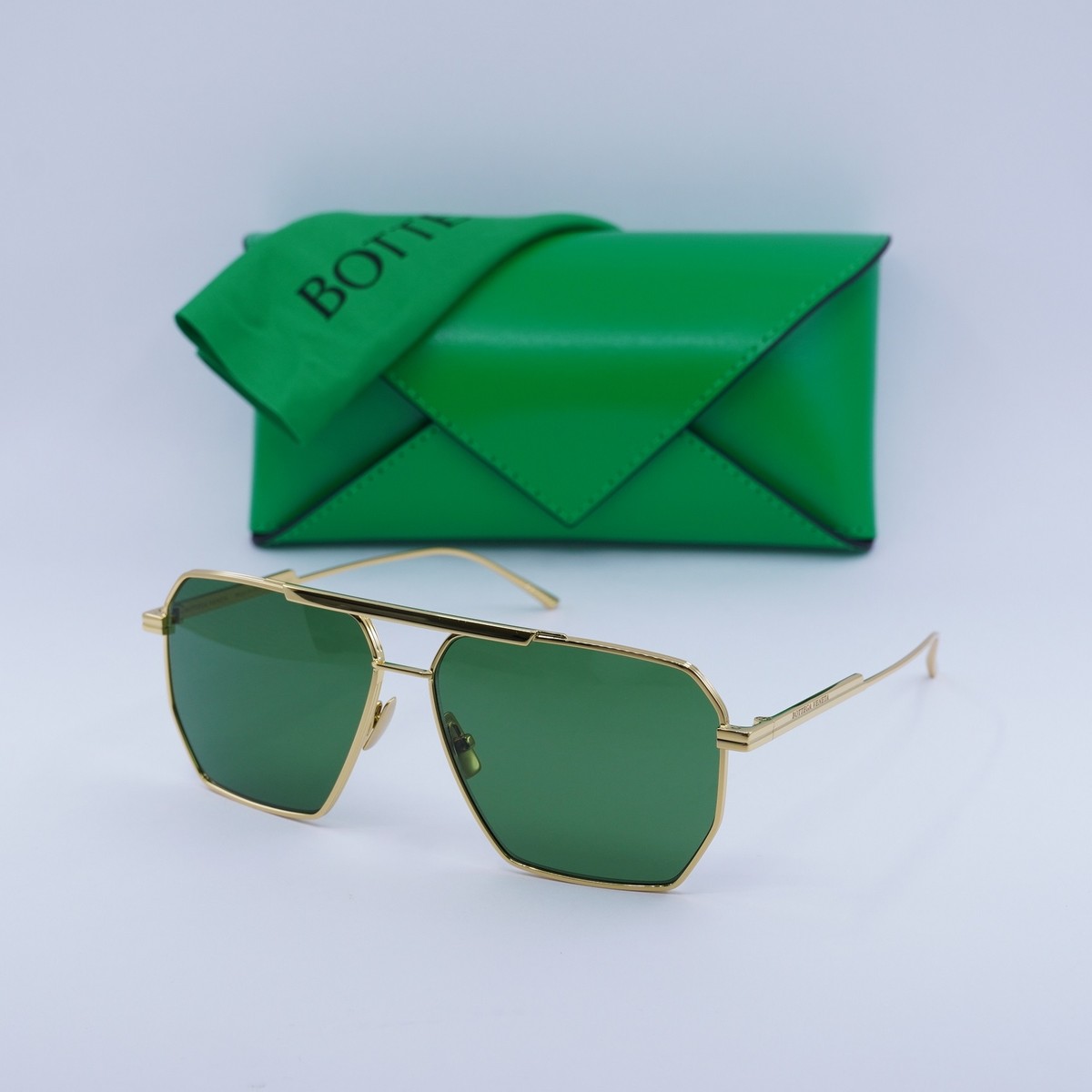 New BOTTEGA VENETA BV1012S 004 Gold/Green 60-13-145 Sunglasses