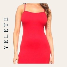 0573. YELETE SPAGHETTI STRAP SLIP DRESS RED IN COLOR SIZE ONE SIZE BUTTERY SOFT