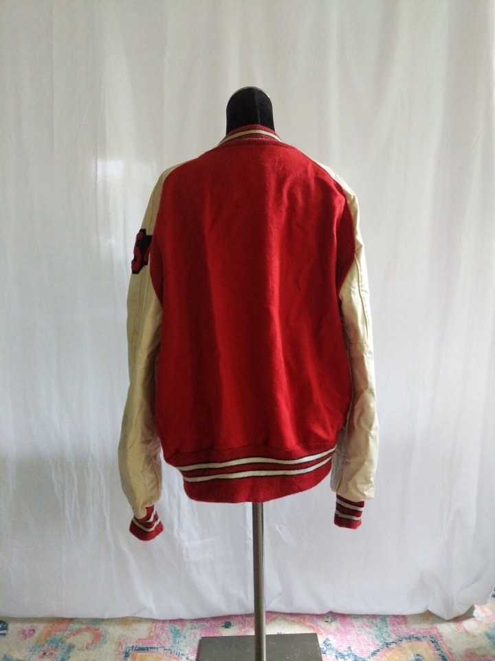 Red and White Vintage Delong Varsity Jacket Size XL Athleticore
