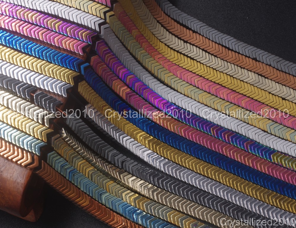 "Piedras preciosas de hematita natural en forma de V espaciadoras cuentas metálicas mate 16"