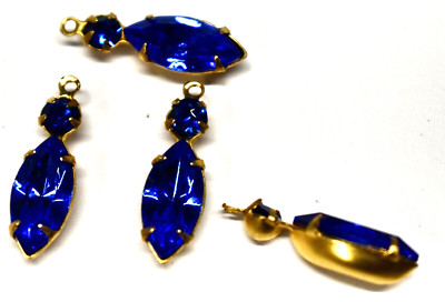 VINTAGE GLASS NAVETTE MARQUIS made with SWAROVSKI RHINESTONE   CAPRI PENDANTS