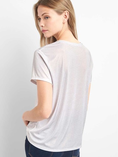 GAP Women's Metallic Crewneck Tee, Champagne Solid Polyester Blend, Size L, NWT - Picture 2 of 9