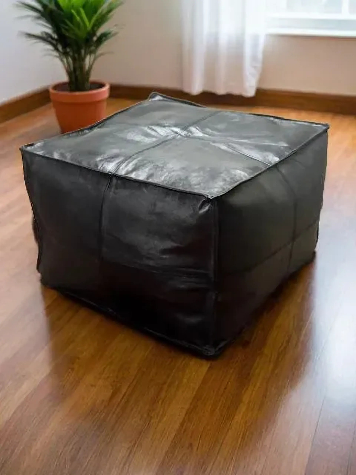 Leather Footstool Ottoman Boho Pouffe New 20'' Unstuffed Genuine Pouf Handmade