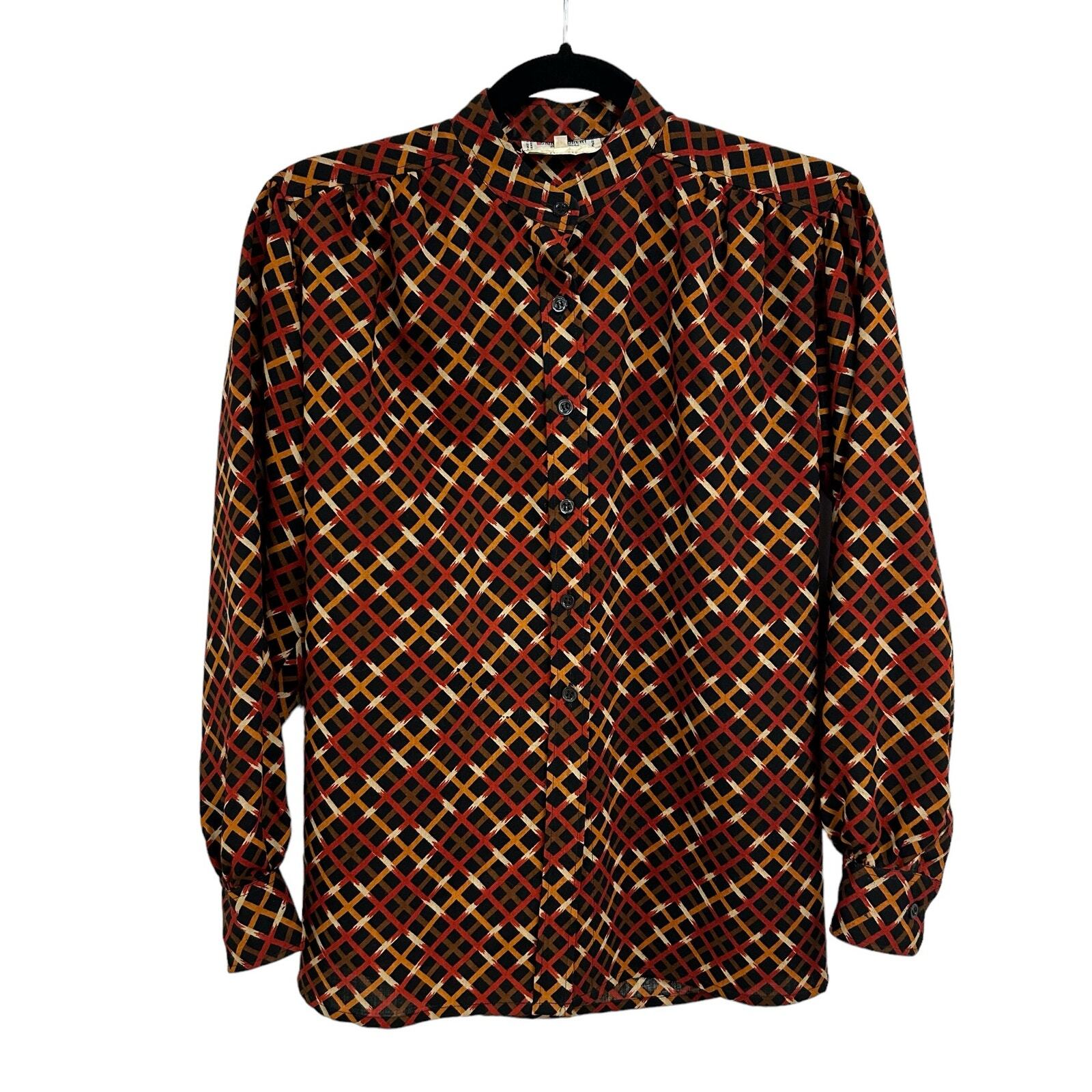 Camicia vintage Saint Laurent Rive Gauche multi cravatta di seta collo abbottonato US 4