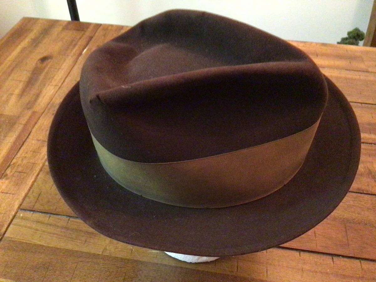 Vintage Dobbs Diamond Fedora Hat Brown Felt Feather Size 6 7/8 21